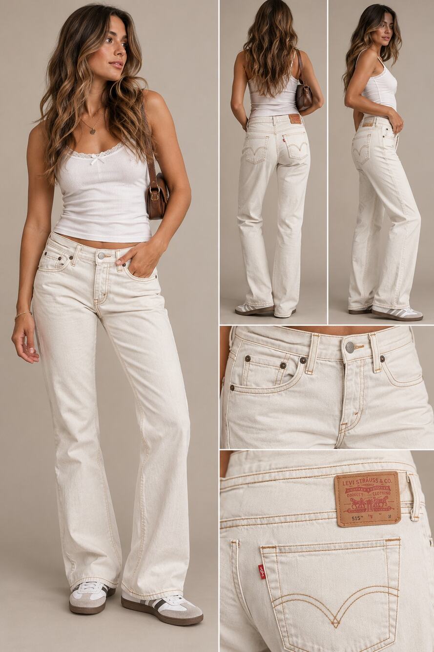 Levi's 515 Nouveau Boot Cut Jeans Womens 8M White Contrast Stitch Y2K Stretch